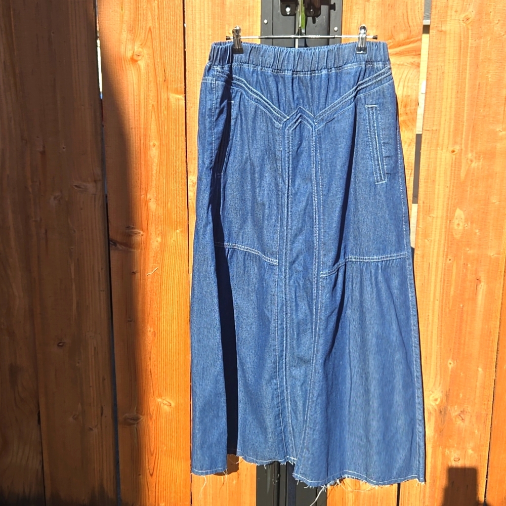 Denim Boho Maxi Skirt sz L